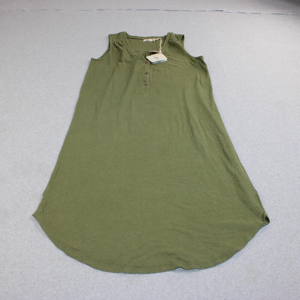 Faherty Annie Henley Dress Women Small Green Tank Midi Organic Cotton Hemp Comfy